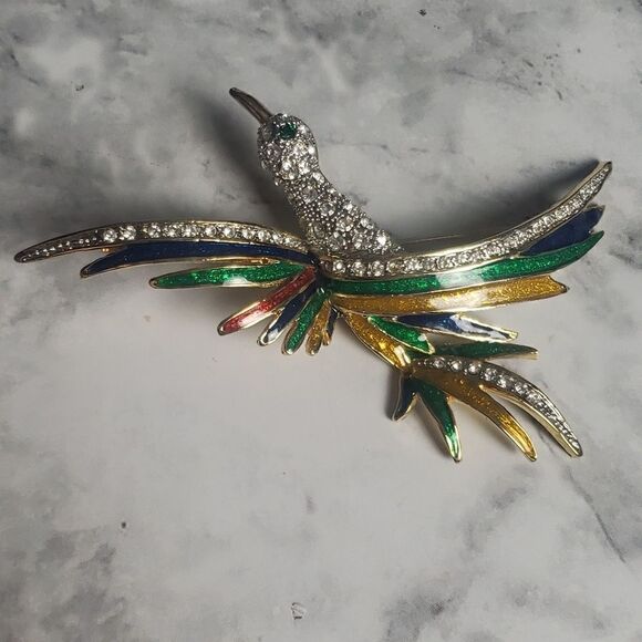Faux Diamond Multi Colored Bird Brooche